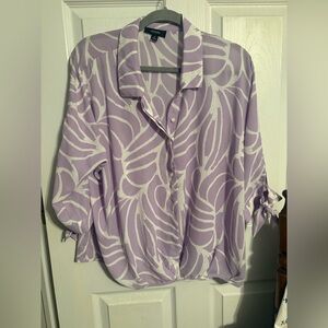 Alfani Lavender and White Abstract Print Button-Down Shirt